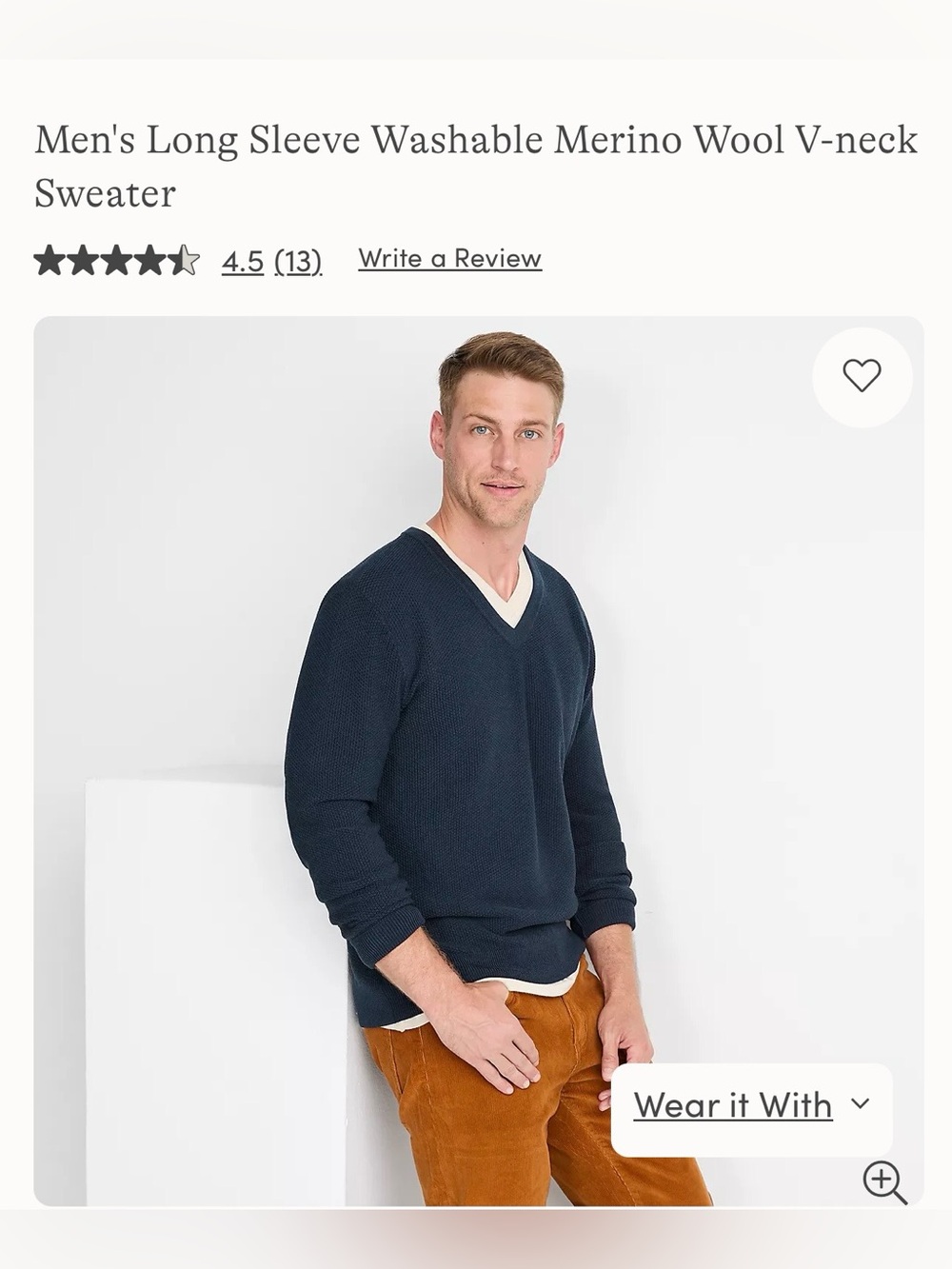 #3222**Men's V-Neck Merino Wool Sweater in Navy
